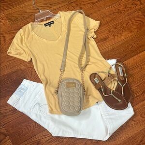 Catherine Malandrino Yellow V-Neck Short Sleeve Top Size S